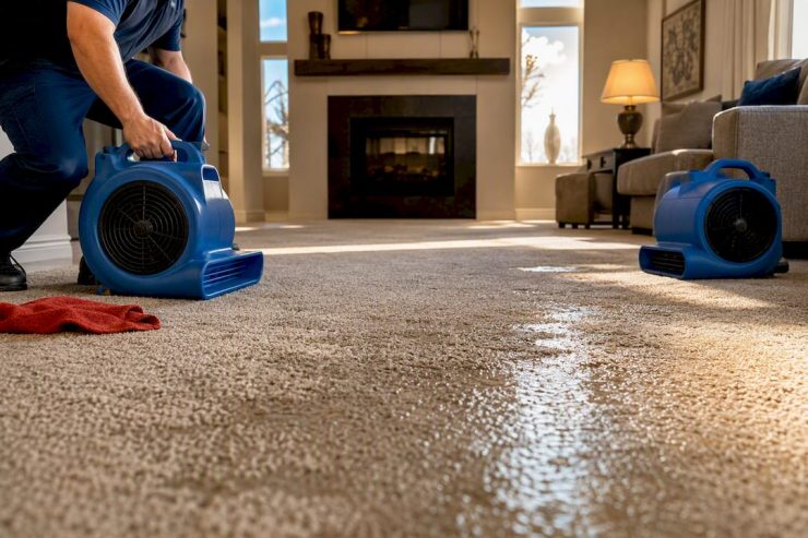 Damp carpet drying with professional air movers