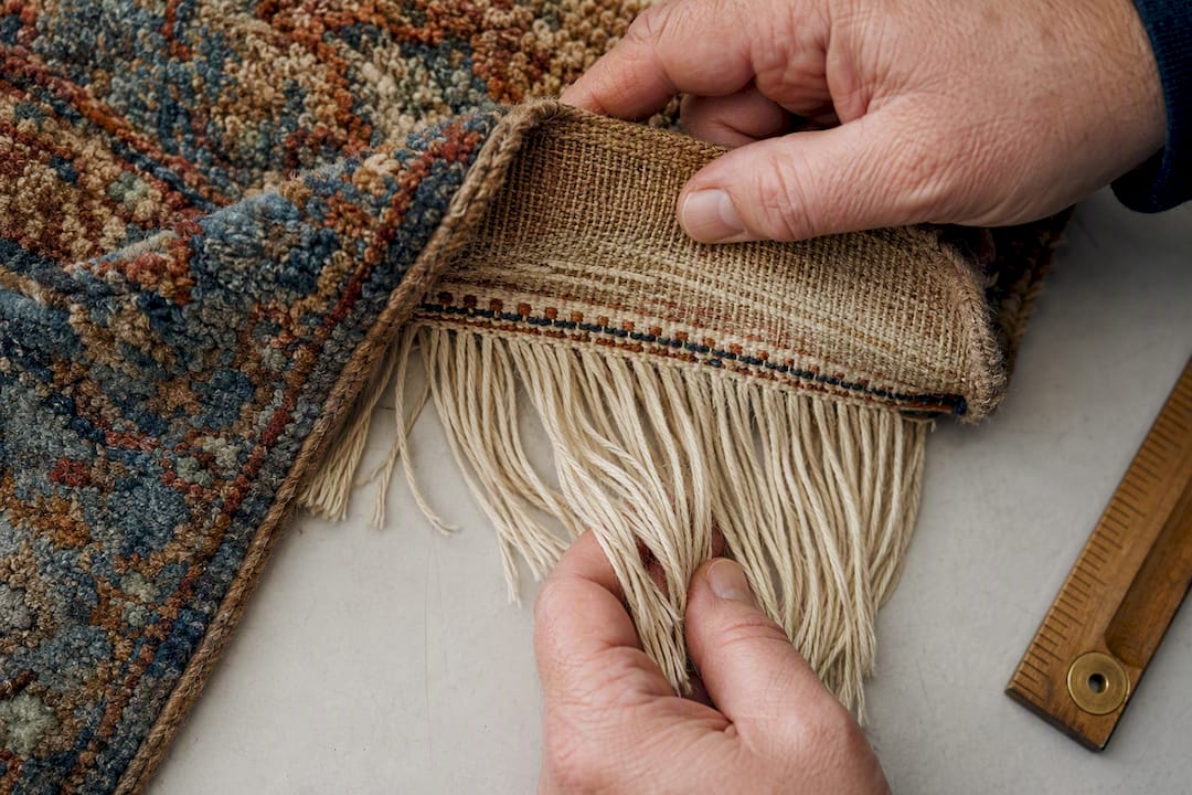 Inspecting rug fringe foundation structure