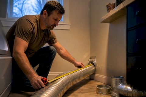 Long dryer vent measured in laundry room