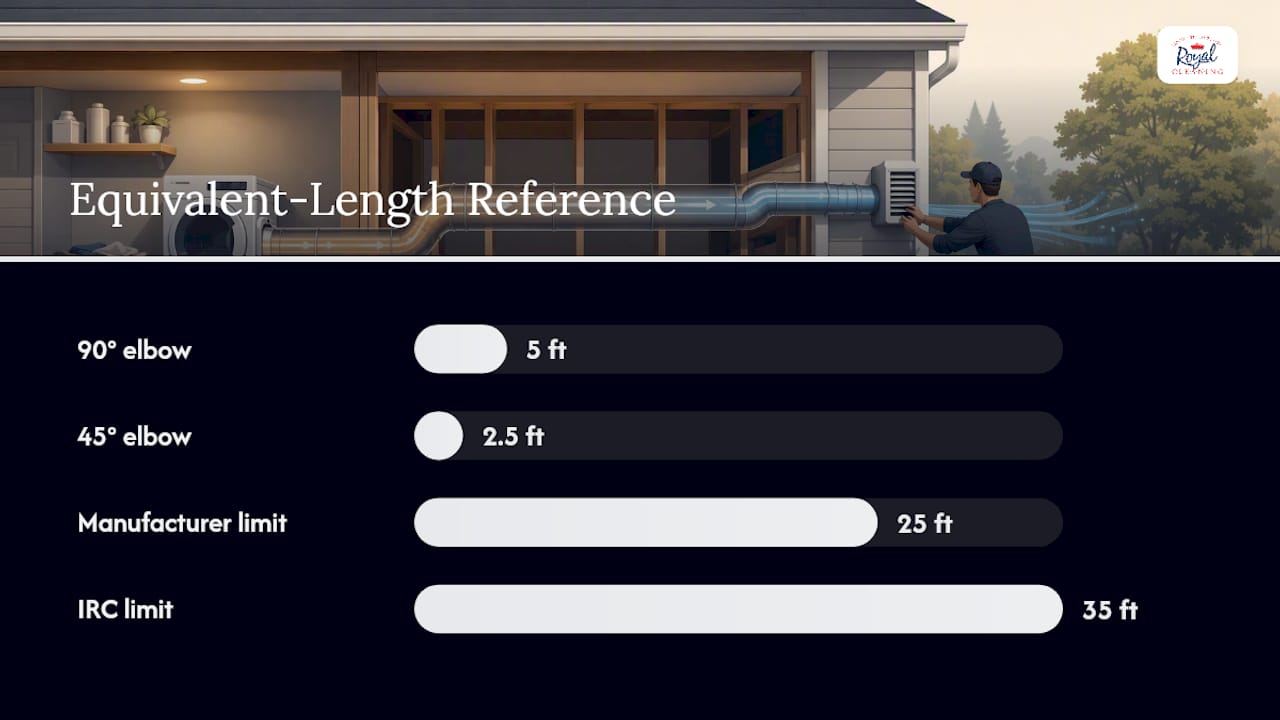 How to Calculate Equivalent Length for a Long Dryer Vent Run — overview diagram