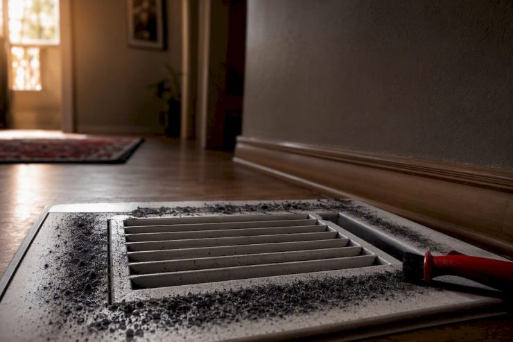 Black dust collected around a vent register