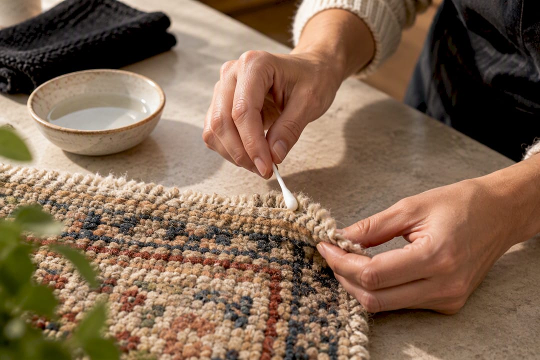 Testing natural-fiber rug for dye bleeding