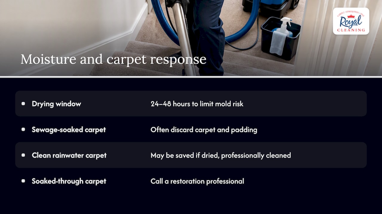 How long should stairs take to dry, and when does moisture become a mold problem? — overview diagram